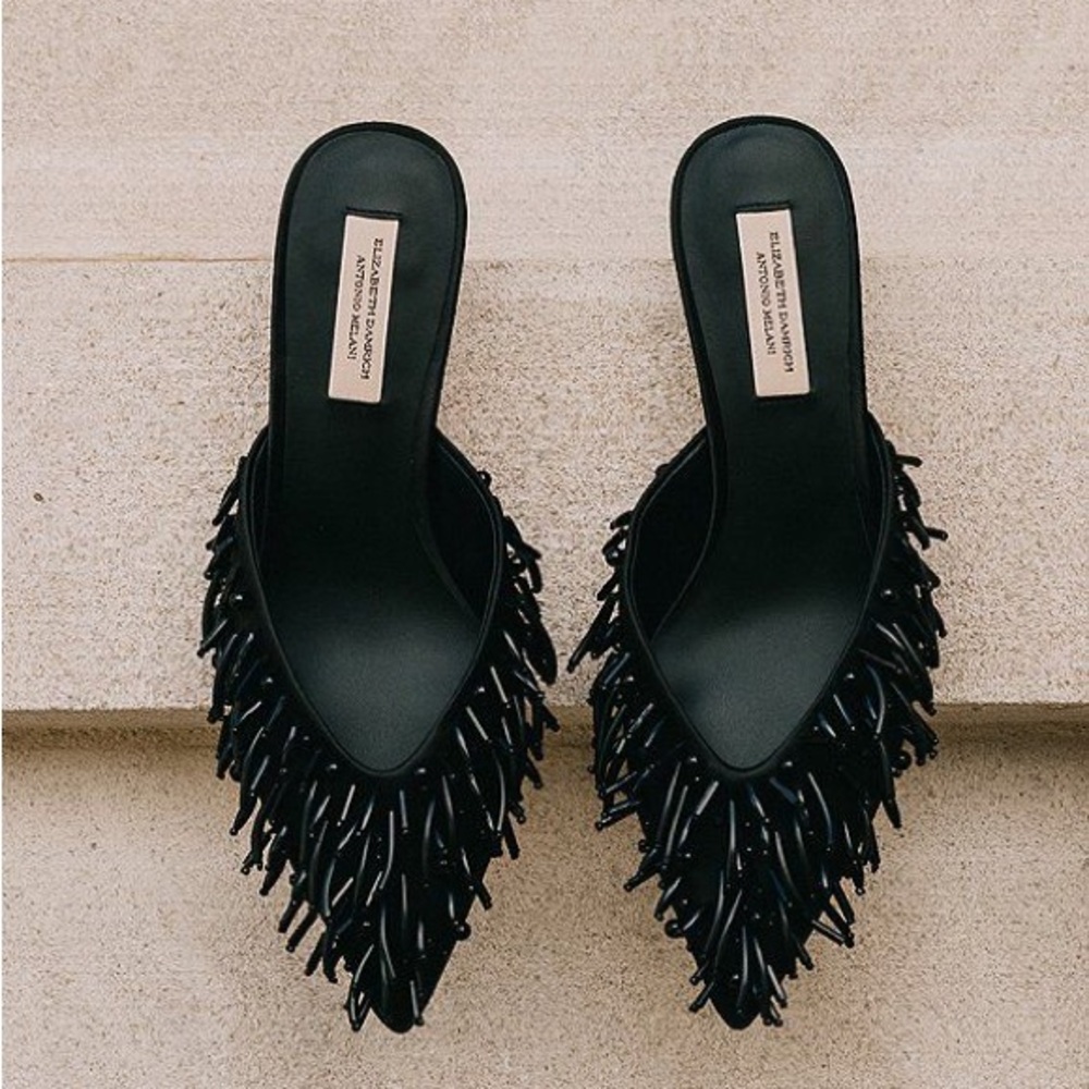 Antonio Melani x Elizabeth Damrich "Babe" Beaded Satin Mules MSPR 130